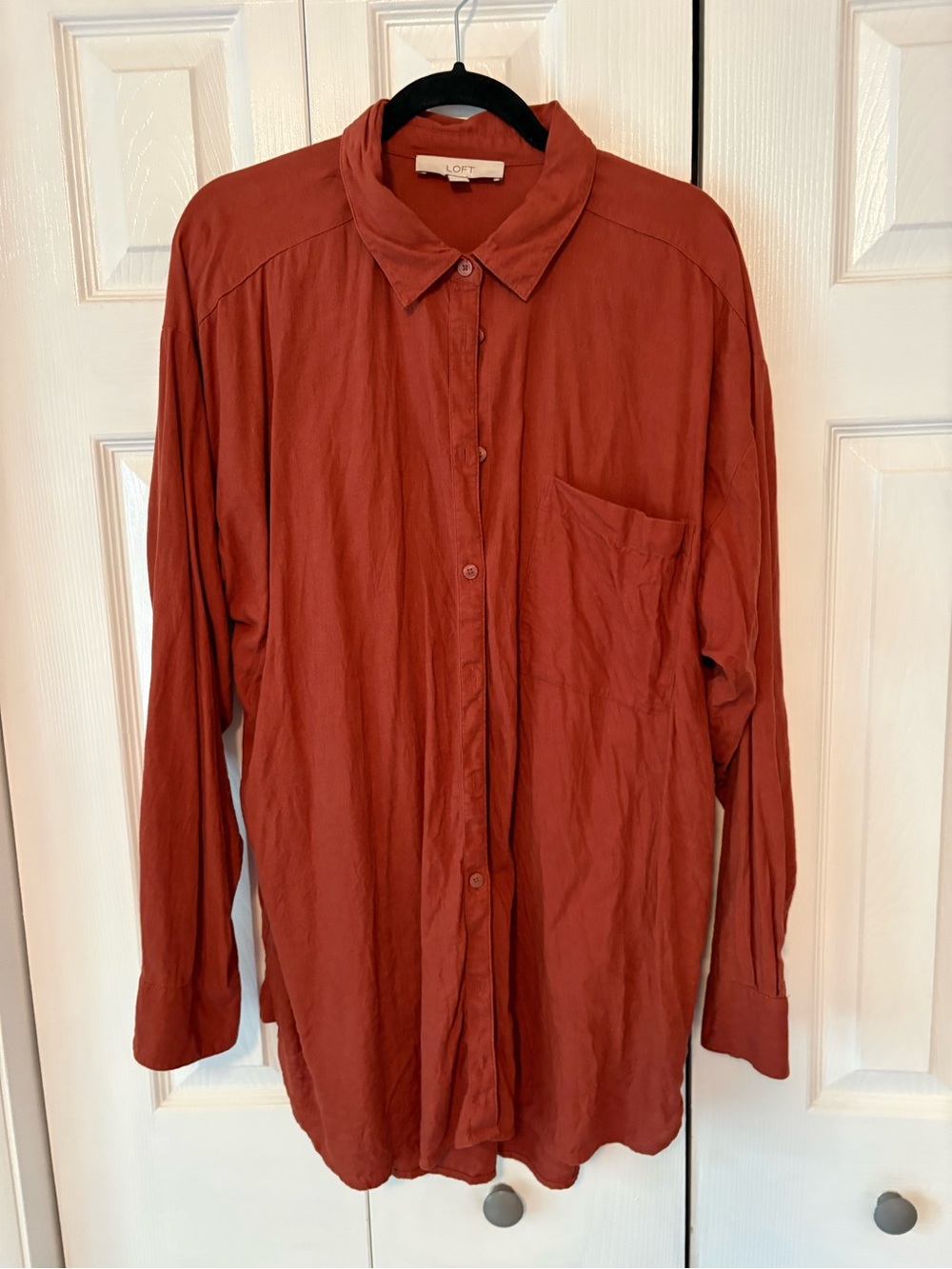LOFT Long-Sleeve Button-Up Shirt - Rust